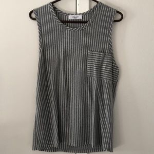 Gray/White Striped Sleeveless Top